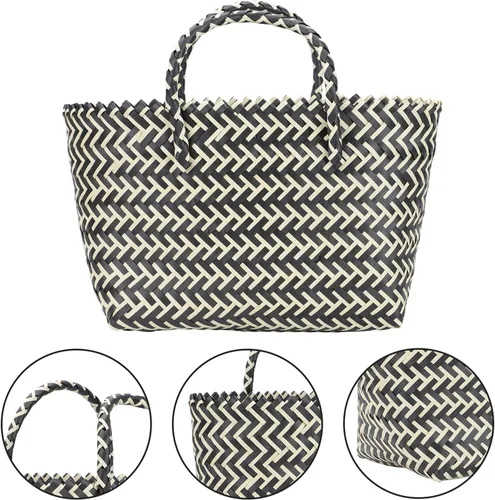 Miniatura 7 de Zerodeko 1 unid bolso hecho a mano bolsas de plástico bolsa de rayas de moda bolsa de gran capacidad, Negro
