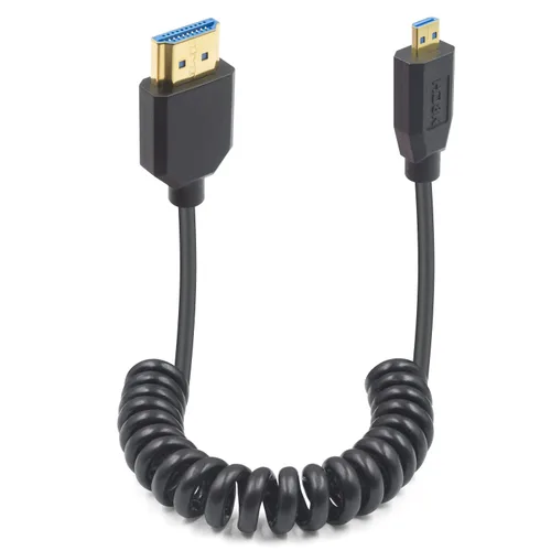 Miniatura 12 de Duttek Cable en espiral micro HDMI a HDMI de 8 K a 60 Hz, 48 Gbps, cable HDMI a Micro HDMI 2.1 en ángulo recto para cámara, GoPro Hero, Raspberry Pi