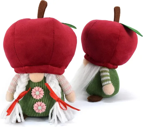 Miniatura 8 de 2 piezas de gnomos de manzana para parejas, adornos de felpa hechos a mano, muñeca sueca Tomte, fruta, nisse, elfo, bandeja escalonada, gnomo, rojo