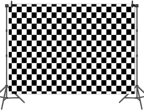 Miniatura 6 de HQM Cuadrícula de textura de cuadros de carreras en blanco y negro para tablero de ajedrez de cumpleaños, fondo de fotografía para niños