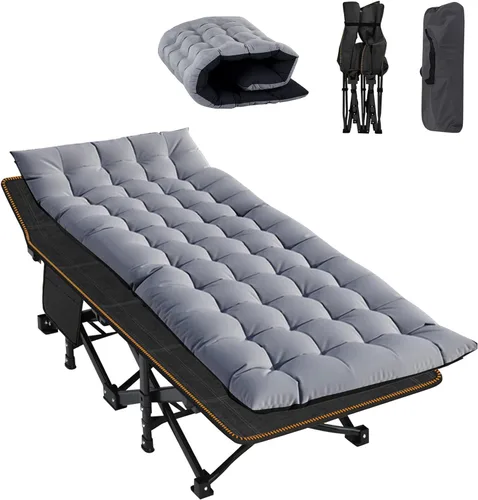 Miniatura 12 de ABORON Catre de Camping para Adultos de 28" Extra Ancho, Resistente 1200D Oxford Catre para Dormir, Cama de Campamento Plegable Portátil con Gris