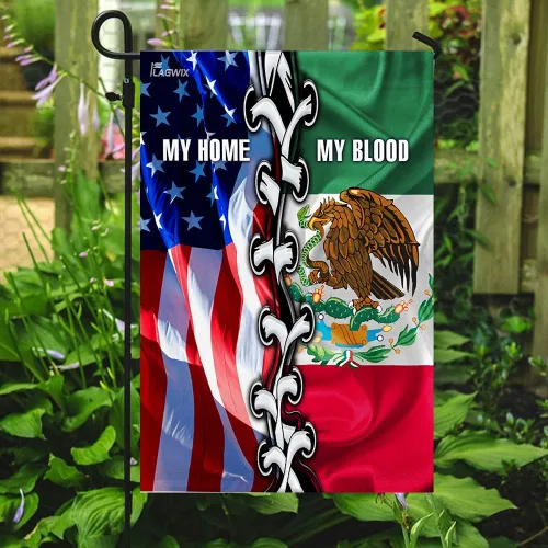 FLAGWIX Mexican American, Mi Hogar Mi Sangre Bandera - 4 de julio, decoraciones del día de la independencia para el hogar, bandera de jardín 12x18 -