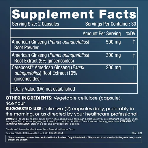 Miniatura 2 de ProHealth Ginseng de espectro completo Triple probado en laboratorio 1000 mg, 60 cápsulas