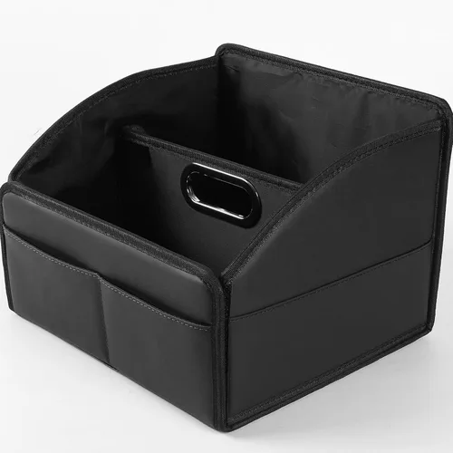Miniatura 9 de Organizador de cuero para asiento de automóvil, caja de almacenamiento plegable para asiento delantero, asientos traseros y piso, divisor extraíble