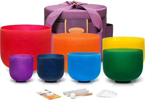 Miniatura 18 de TOPFUND Juego de 7 cuencos de canto de cristal para chakras de 15.24 a 30.48 cm con funda de transporte resistente y mazos Nota C