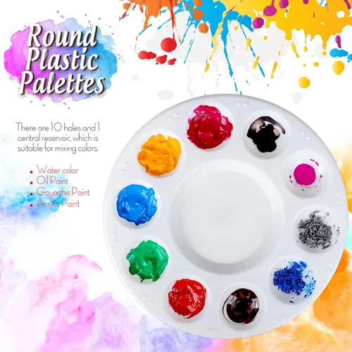 Miniatura 3 de FANDAMEI Paletas redondas de pintura de plástico, 6 paletas de bandejas de pintura, paletas de pintura con 10 pozos para adultos y niños