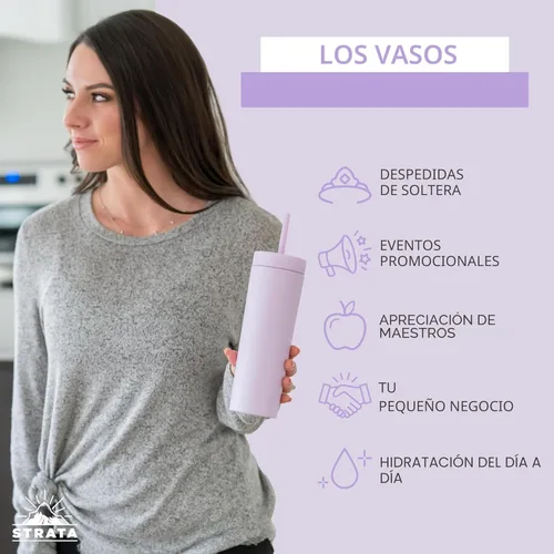 Miniatura 5 de STRATA CUPS Vasos delgados multicolor con tapas y popotes (paquete de 12) - Vaso acrílico de doble pared de 16 onzas, vasos delgados mate altos, a