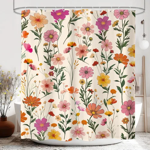 Miniatura 8 de Cortina de ducha floral gris y rosa de 72x72 pulgadas, flores de cerezo en rosa polvoriento y flores llorosas en primavera, tela impermeable