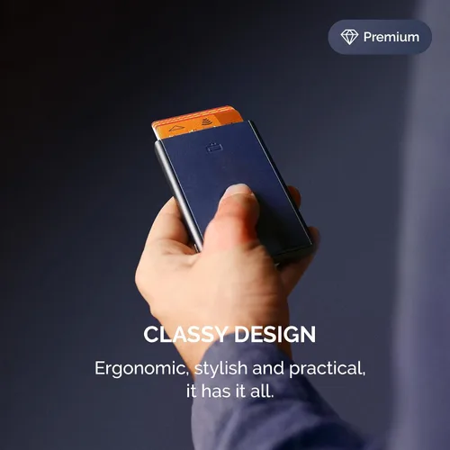 Miniatura 28 de ÖGON -DESIGNS- Tarjetero automático de aluminio, protección RFID contra fraude y desmagnetización, cartera delgada y minimalista para hombres