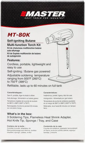 Miniatura 8 de Master Appliance MT-80K Kit de micro antorcha de butano [antorcha de butano, herramienta de calor sin llama, soldador y cuchillo caliente] de mano