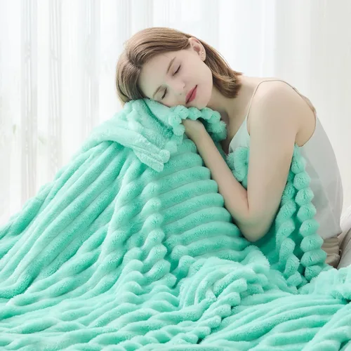 Miniatura 2 de NEWCOSPLAY Manta de Tiro Súper Suave Aqua Franela Sedosa Premium Forro Polar Jacquard Acanalado 3D Ligero Manta de Cama Uso en Todas las Estaciones