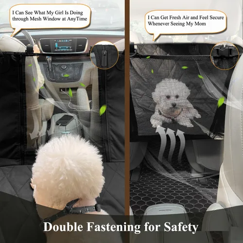 Miniatura 2 de VIVAGLORY Funda de asiento de perro para asiento trasero, ventana visual de malla con correa adicional y hebillas para mayor seguridad, fundas