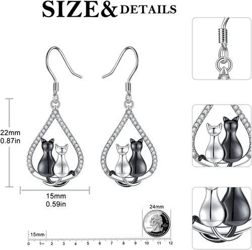 Miniatura 183 de Aretes colgantes de plata de ley con diseño de árbol de la vida, flor, abeja, animales, gato, colibrí, piedra lunar, turquesa, aretes con cierre