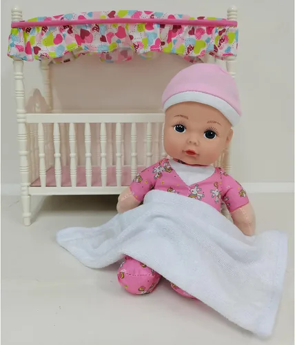 Miniatura 2 de Baby's First Cuna afroamericana con dosel con muñeca de cuerpo suave de 9 pulgadas y manta de bebé, segura para niños de 3 años en adelante