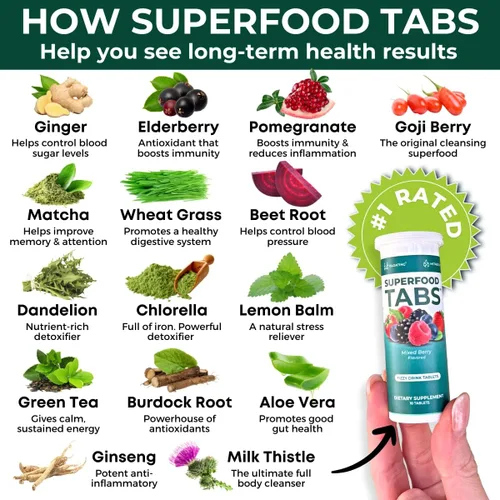 Miniatura 2 de Skinnytabs – Tabletas efervescentes depurativas - 15 Superalimentos totalmente naturales, sin laxantes, 30 porciones - Sin azúcar, bajas