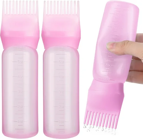 Pimoys Paquete de 2 Botellas Aplicadoras de Peine para Raíces, Aplicador de Aceite de 6 Onzas para Tinte de Cabello, Aplicador de Aceite para