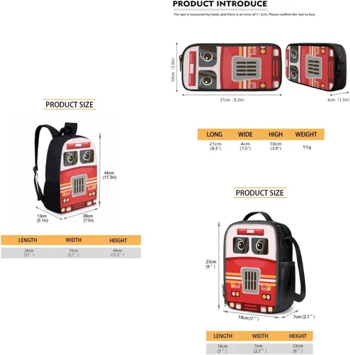 Miniatura 92 de HUGS IDEA Juego de 3 bolsas escolares con aislamiento térmico para el almuerzo, estuche para lápices