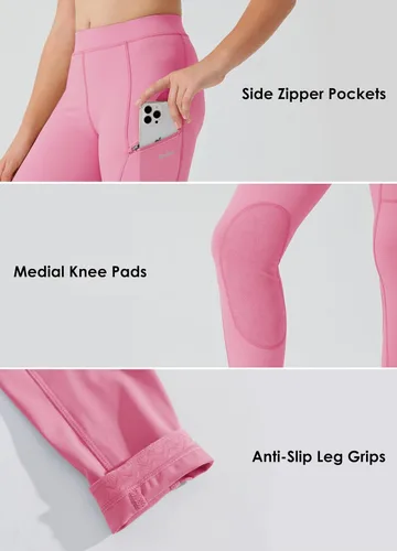 Miniatura 3 de Willit Pantalones de equitación para niñas, pantalones ecuestres para niños, parches de rodilla, mallas escolares con bolsillos con cremallera