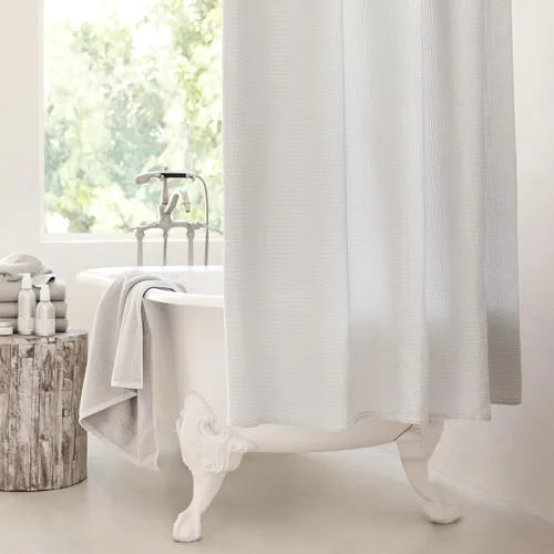 Miniatura 5 de Amazon Aware Cortina de ducha con tejido de gofre, 50% poliéster reciclado/50% algodón Bci, gris claro, 72 x 72 pulgadas