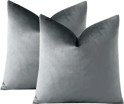 Miniatura 6 de OTOSTAR Juego de 2 fundas de almohada decorativas de terciopelo suave de 24 x 24 pulgadas, fundas de cojín cuadradas sólidas para decoración del Gris