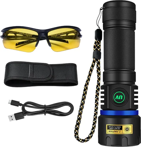 Miniatura 9 de DARKBEAM Linterna UV 365nm Luz Negra, 6xLED Recargable Potente Luz Negra 60W Lámpara Woods, Luces Ultravioleta para Roca, Rastreo de Sangre, Orina