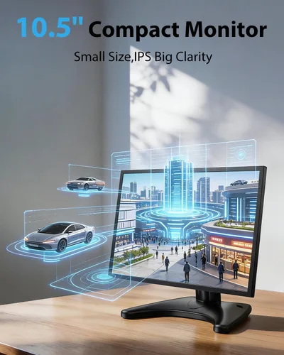 Miniatura 6 de Monitor de seguridad pequeño para cámara Mini PC: caja de metal, 10.5 pulgadas 16:10 1920 × 1280, puerto HDMI y VGA, altavoces duales, alto brillo