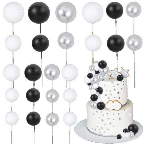 Miniatura 45 de Gyufise 30 Piezas Bolas Topper para Pastel DIY Insertables para Pastel Palillos de Bolas para Pastel Topper para Cupcakes para Fiesta de Cumpleaños
