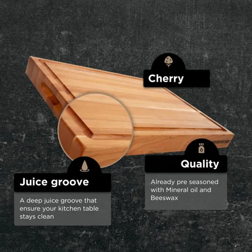 Miniatura 3 de Tabla de Cortar Grande de Madera de American Cherry - Un Bloque de Carnicero que Viene con Ranura para Jugos para Cortar Carne y Verduras Jugosas