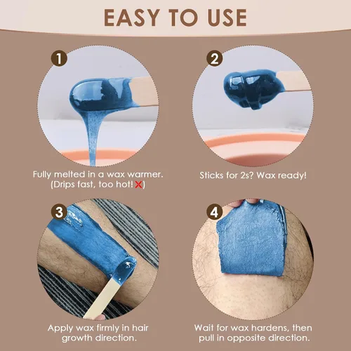 Miniatura 7 de KOTAMU - Perlas de cera dura azul para piel sensible - 1 lb de fórmula para vello grueso, derrite la cera para depilación brasileña, axilas