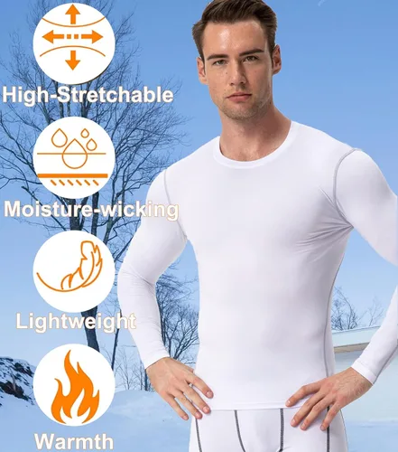 Miniatura 4 de Camisetas térmicas de compresión de manga larga para hombre, capa base atlética, para clima frío, correr, gimnasio, forro polar