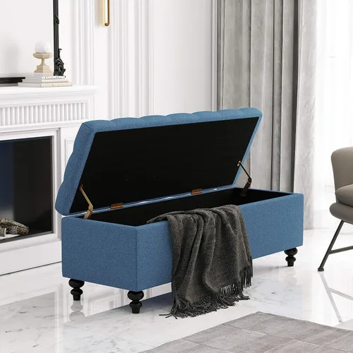 Miniatura 3 de HUIMO Otomana con almacenamiento, banco de tela tapizado azul de 51 pulgadas con diseño de extremo de cama con botones, capacidad de peso de 300