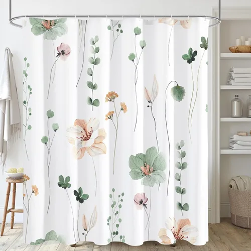 Miniatura 37 de Gibelle Cortina de ducha con estampado floral de acuarela, cortina de ducha retro naranja azul marino para baño, juego de cortina de ducha moderna