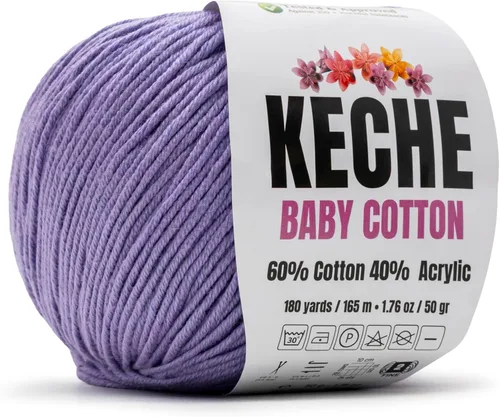Miniatura 33 de Keche Hilo de algodón, 60% algodón, 40% hilo acrílico, hilo de algodón suave para crochet y tejer, hilo amigurumi, 1 madeja/bola, 1.76 onzas (50g)