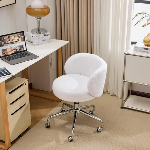 VINGLI Bonita silla de escritorio giratoria pequeña, cómoda con ruedas, soporte lumbar ergonómico de respaldo bajo, taburete rodante para tocador y