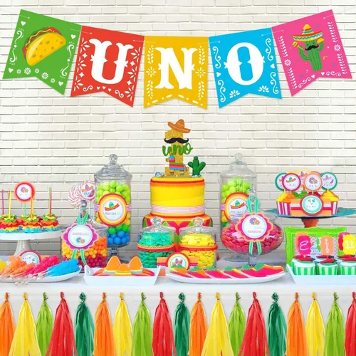 Miniatura 6 de Decoración de fiesta mexicana para el primer cumpleaños, pancarta para silla de bebé, decoración de tarta, adorno de taco, borla de papel, guirnalda