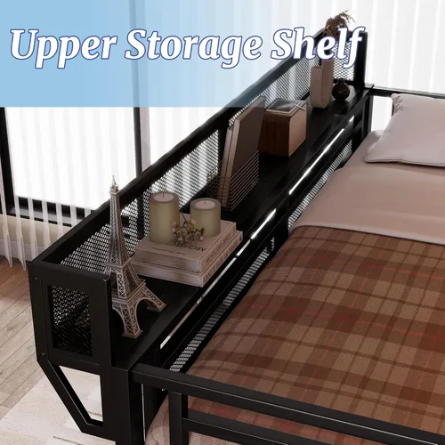 Miniatura 4 de Base de cama Queen Loft con escaleras y almacenamiento, marco de cama de metal resistente, capacidad de 800 libras, para adultos y adolescentes