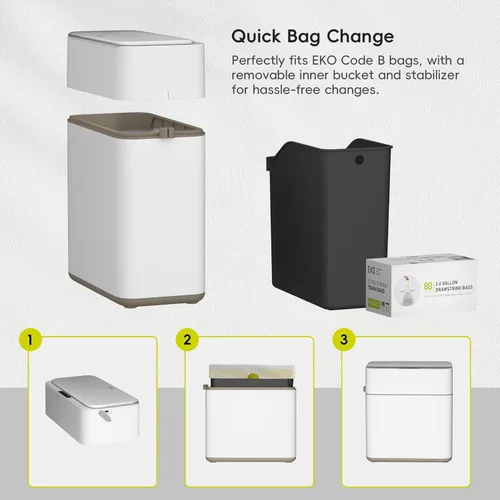 Miniatura 4 de EKO Basurero automático para baño con tapa, cubo de basura sin contacto de 2.1 galones con cubo extraíble, cubo de basura delgado de acero
