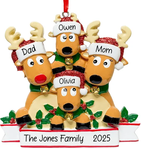 Miniatura 7 de Adorno navideño personalizado de familia de 3 renos 2026 Familia de ciervos Rodolfo para árbol de Navidad Recuerdo personalizado para padres