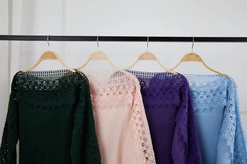 Miniatura 3 de Hdieso Womens Solid Color Sweaters Lace Long Sleeve Comfy Knit Pullover Oversized Knitted Tops