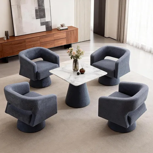 Miniatura 14 de ClinQ Silla giratoria de barril acento, juego de sillas redondas tapizadas de teddy extragrandes, silla de tocador moderna de lujo de 360°