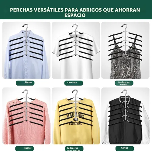 Miniatura 7 de DOIOWN - Perchas para ahorrar espacio de 6 niveles para abrigos - Con espuma antideslizante acolchada, perchas de metal negro para suéteres
