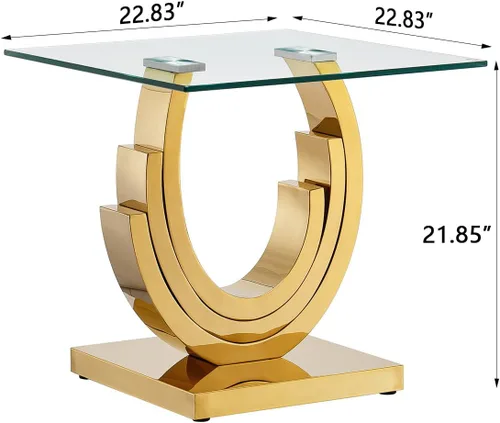 Miniatura 126 de Mesa de centro de cristal de lujo, mesa de centro de sofá de 47 pulgadas con marco de acero inoxidable dorado y parte superior de vidrio negro, mesa