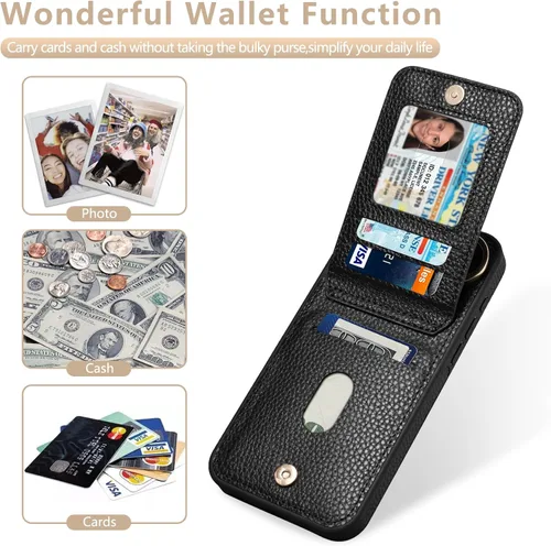 Miniatura 3 de Funda para iPhone 15 Pro Max de 6.7'', Funda Cartera Cruzada Desmontable con Ranuras para Tarjetas con Bloqueo RFID, Soporte de Anillo 360°, Funda