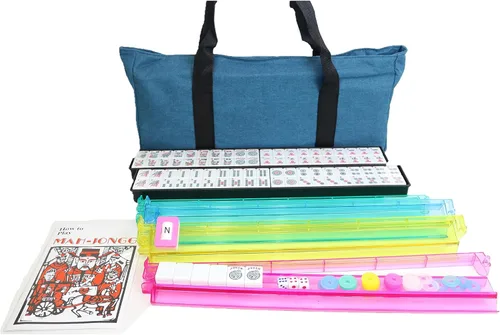 166 Tiles American Mahjong Set Soft Bag 4 todo en uno Color Empujadores Combo Fácil de transportar (verde azulado)