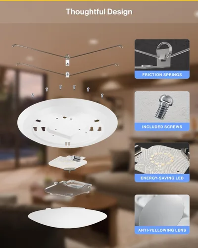 Miniatura 4 de Sunco Paquete de 24 Luces de Disco LED de 4 Pulgadas, Luces Empotradas de Disco de Montaje al Ras para Techo, 650 LM, CCT Seleccionable