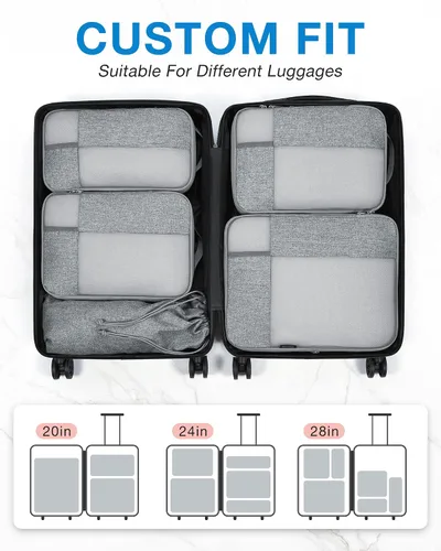 Miniatura 10 de BAGSMART Juego de 6 cubos de embalaje de compresión para maletas, cubos de viaje de compresión y organizador de maletas para empacar con bolsa