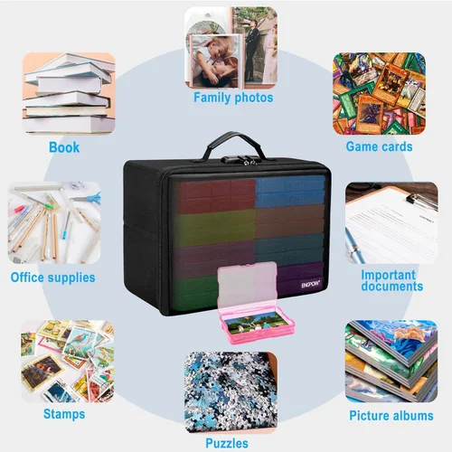Miniatura 6 de ENGPOW Caja de almacenamiento de fotos ignífuga con 16 estuches interiores de 4 x 6 pulgadas (multicolor), organizador de fotos con cerradura