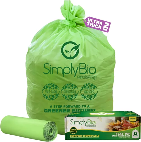 Miniatura 9 de Simply Bio Bolsas de basura compostables de 50-55 galones, parte superior plana, resistentes extragruesas de 1.57 mil, 208.2 litros, 12 bolsas, uso