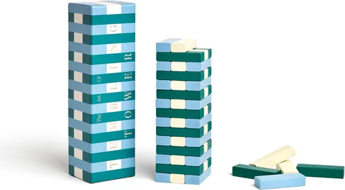 PrintWorks Play – Torre de rodar, elegante juego de apilamiento de bloques de madera para adultos en diseño decorativo listo para exhibir