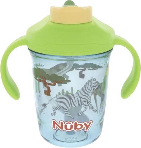 Nuby Taza multifunción 2 en 1 para niños pequeños con popote con peso de 360° y boquilla dura, 8 onzas, asas de fácil agarre y tapa abatible, más de